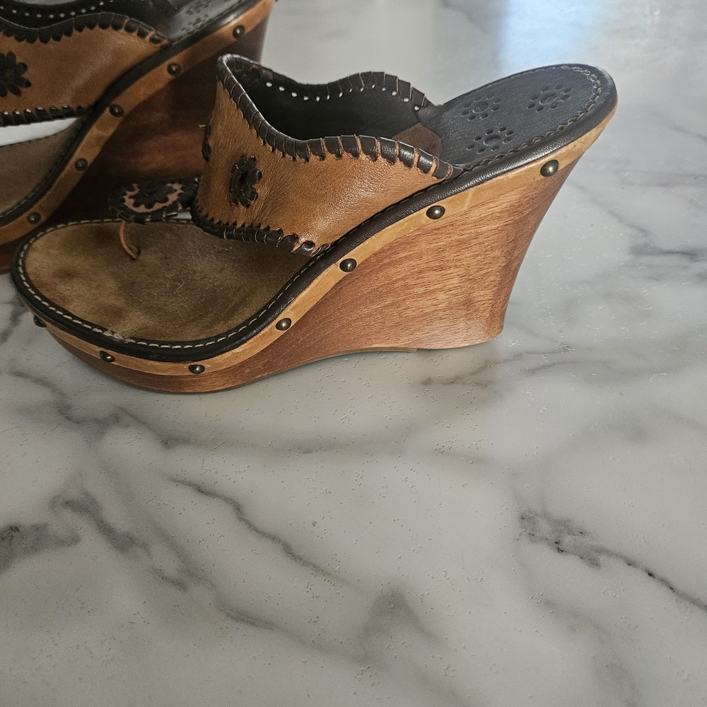Jack Rogers Tan Leather Wedge Sandals